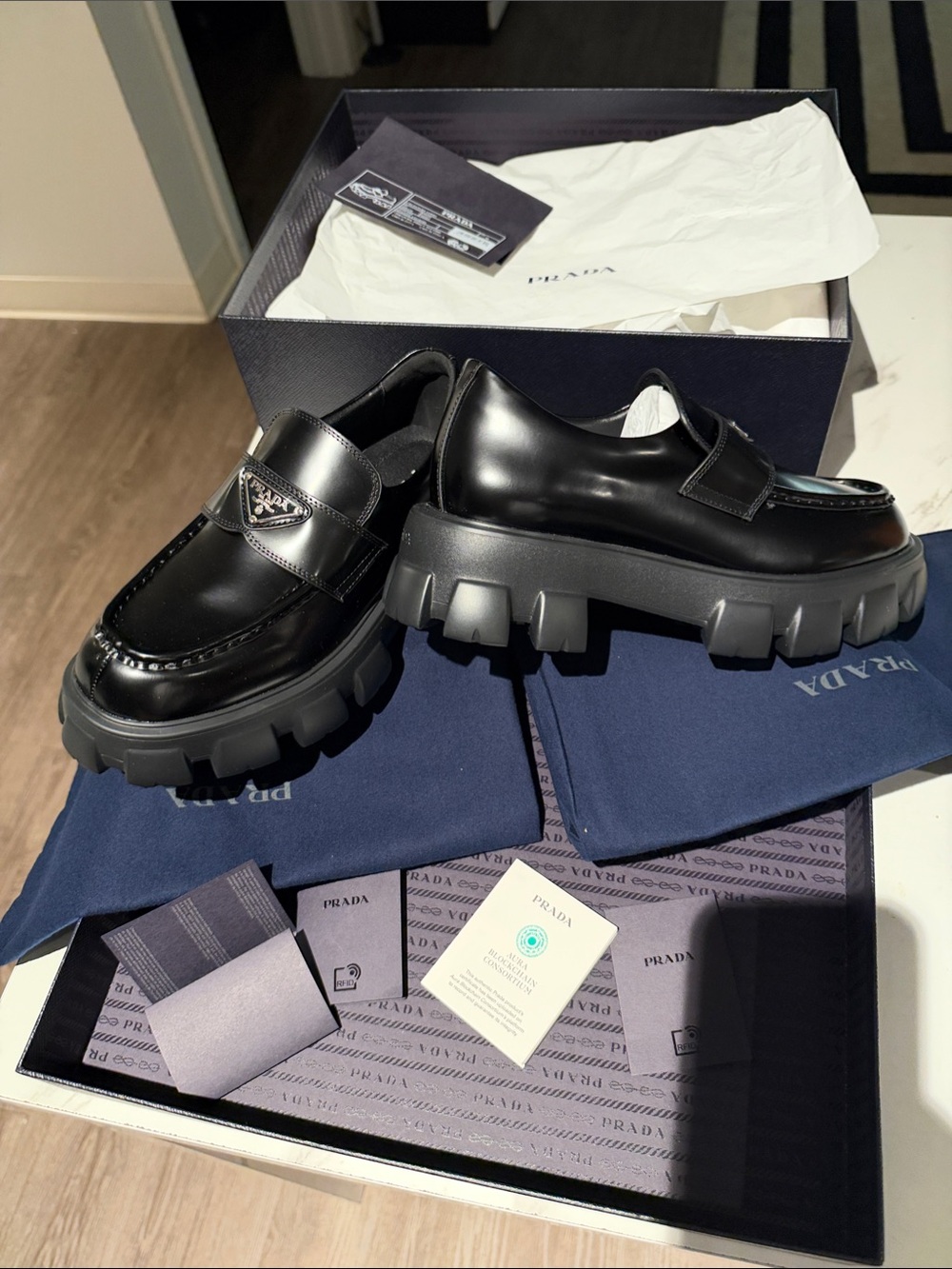 Prada Monolith brushed leather loafers
